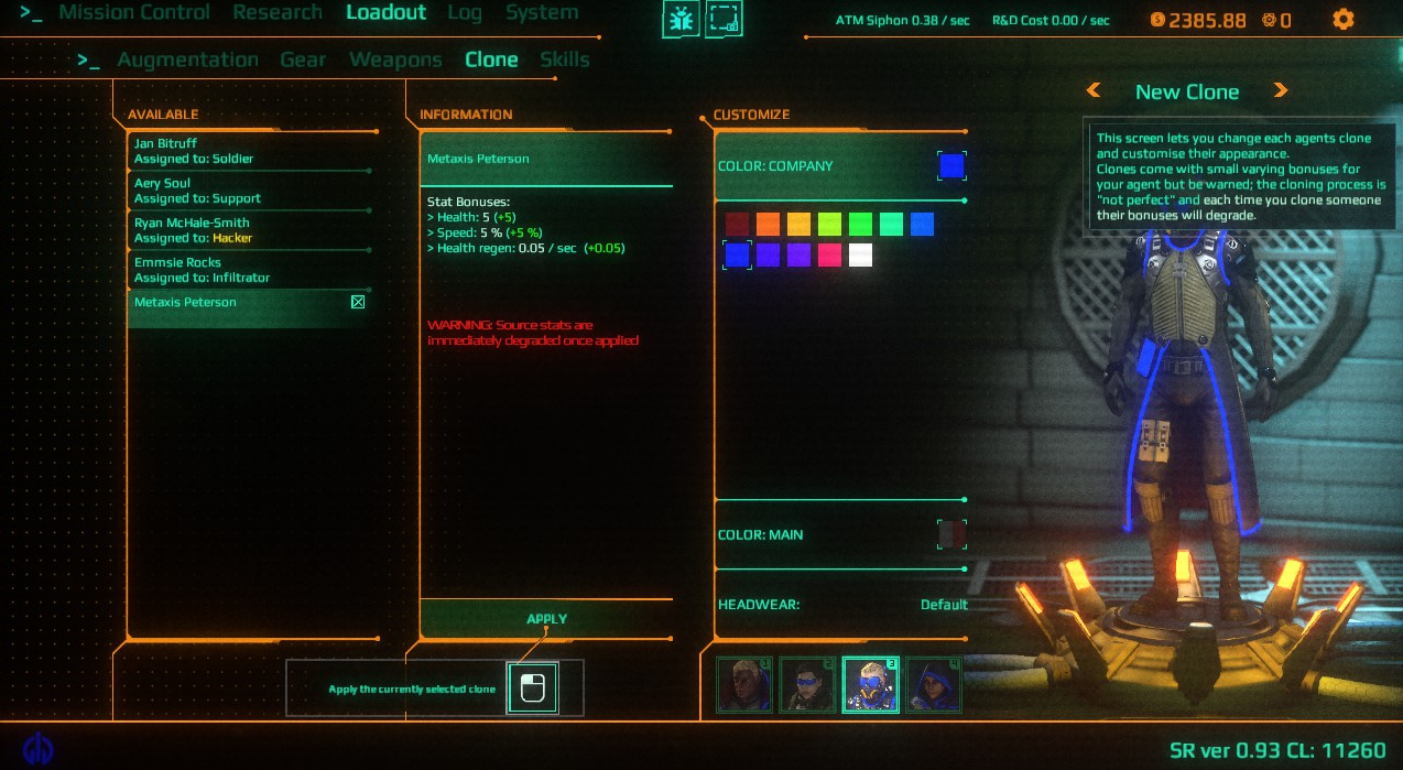 Satellite Reign character customization